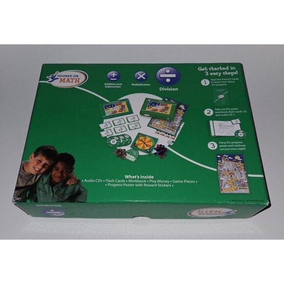 Hooked on Math Division Kit Poster Guide Workbook CDs Coins Money Tokens Spinner - Picture 2 of 15